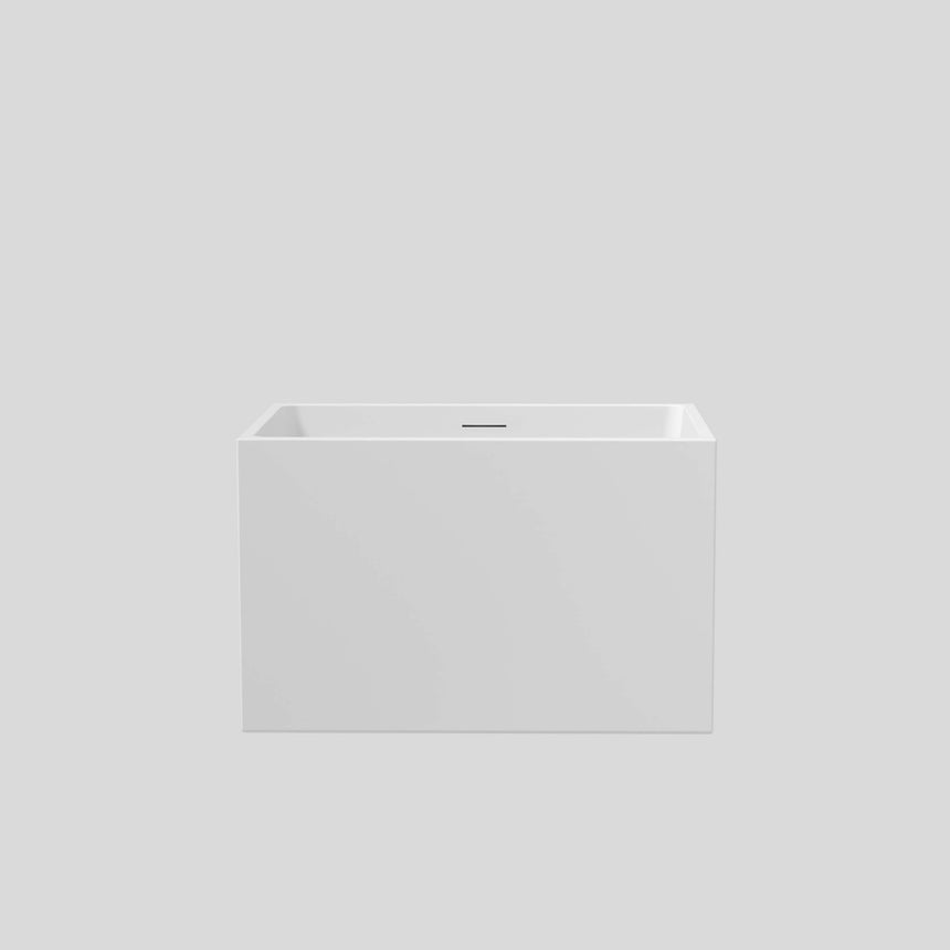 Lukka Back to Wall Bath 1000x680mm crete Multifit freestanding bathtub by Tilemall, gloss white acrylic, product shot