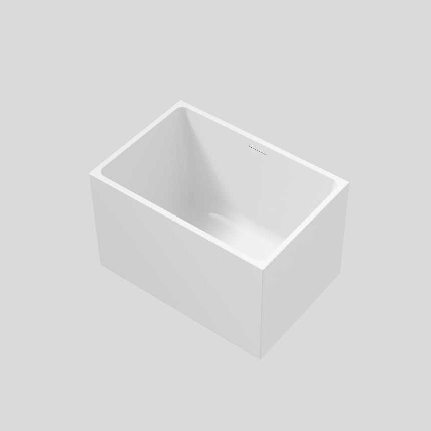 Lukka Back to Wall Bath 1000x680mm 3D render of Crete Multifit gloss white freestanding bath, isometric view by Tilemall