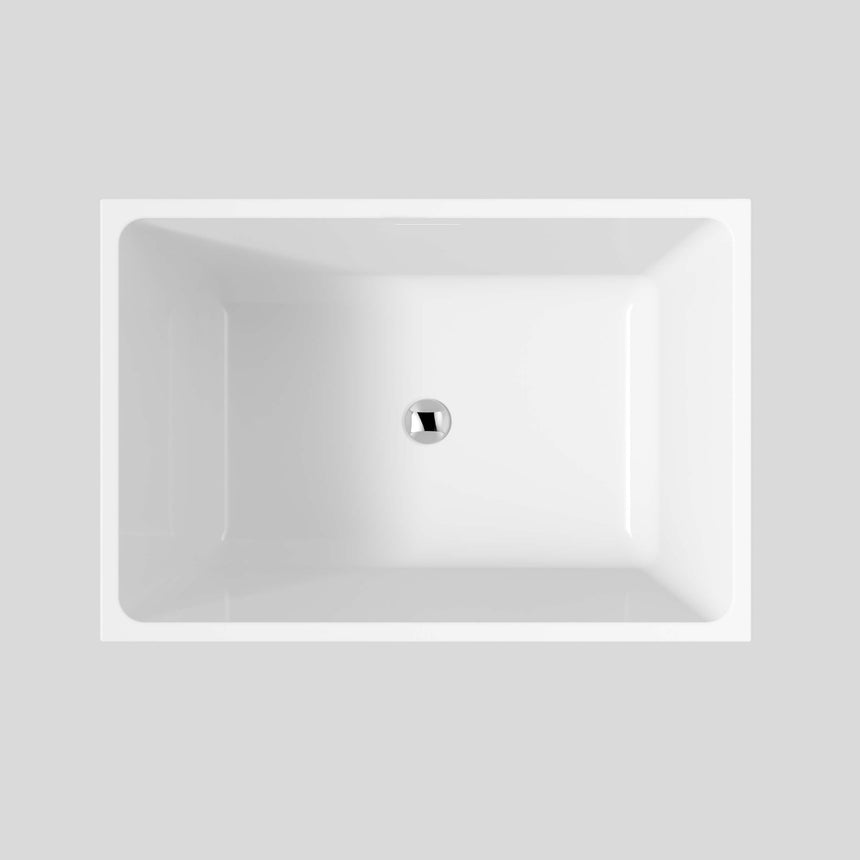 Lukka Back to Wall Bath 1000x680mm interior view of Crete Multifit gloss white bathtub showing rounded basin by Tilemall