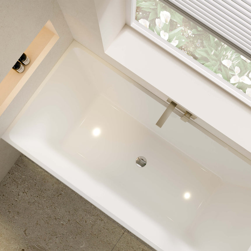 Lukka Back to Wall Bath 1700x800mm close-up of Crete Multifit bath interior detailing overflow drain and sloped basin design by Tilemall