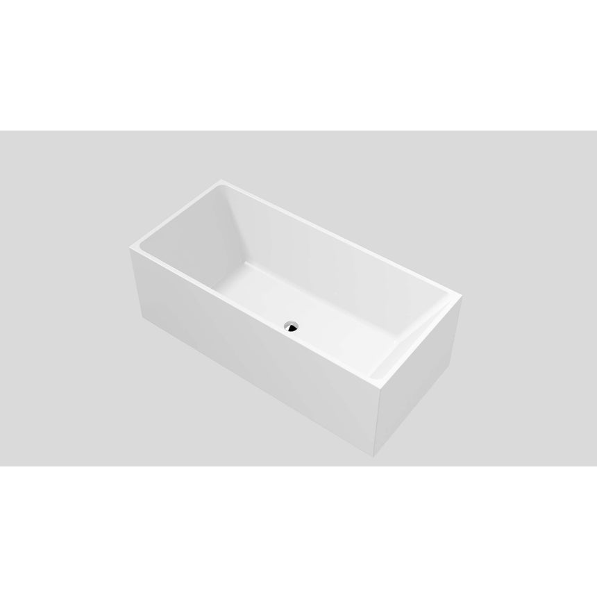 Lukka Back to Wall Bath 1700x800mm crete Multifit acrylic freestanding bathtub exterior side view on neutral background by Tilemall