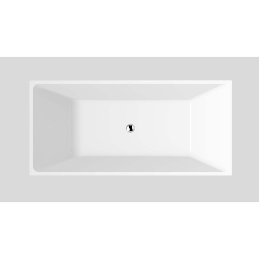 Lukka Back to Wall Bath crete Multifit 1700mm freestanding bath interior detail showing overflow drain placement by Tilemall