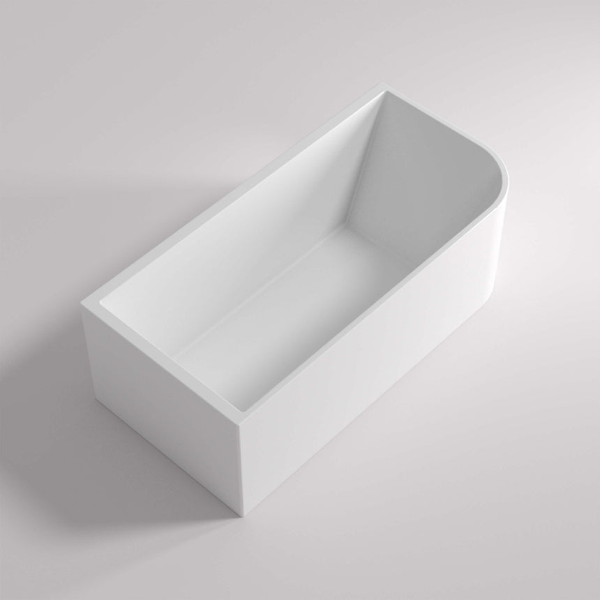 Clayton 1400x730mm gloss white acrylic freestanding bathtub by Tilemall, rectangular with rounded corner, top view