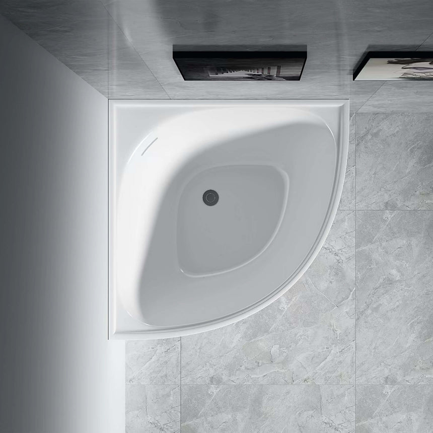 Lukka 1000x1000mm top view of Bingie corner mini acrylic bath showing curved quarter-circle basin and centre drainage by Tilemall