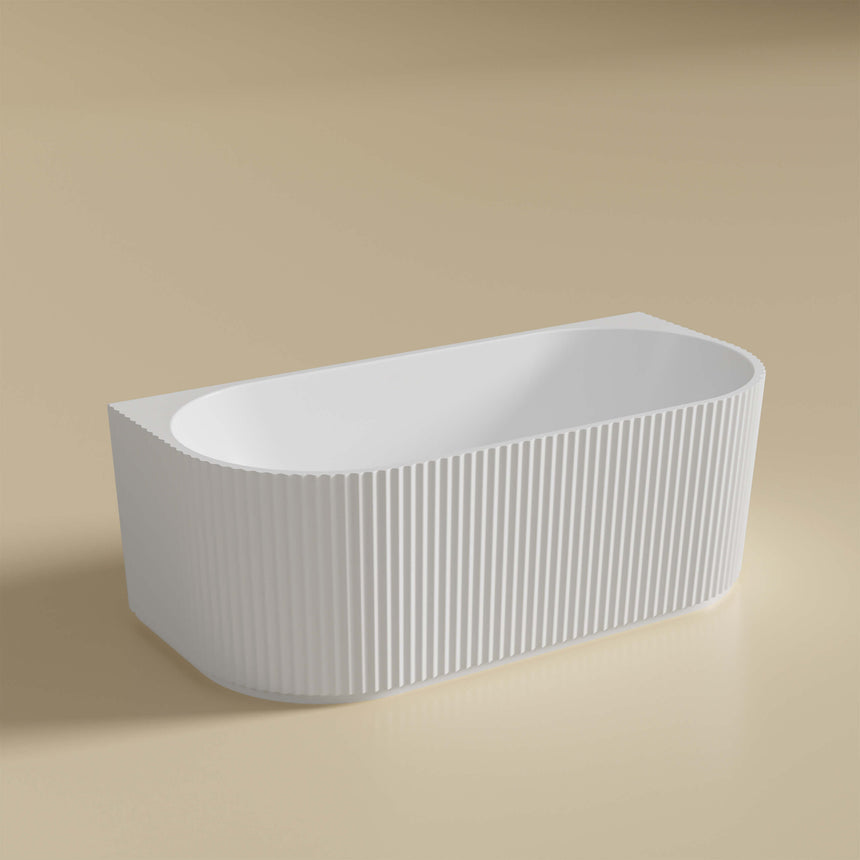 Lukka bingie gloss white back-to-wall bath with fluted skirt, oval shape, 1700mm length by Tilemall
