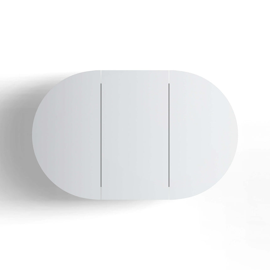 Otti Bondi SV matte white oval three-door shaving cabinet, 1200x750mm, all doors closed by Tilemall