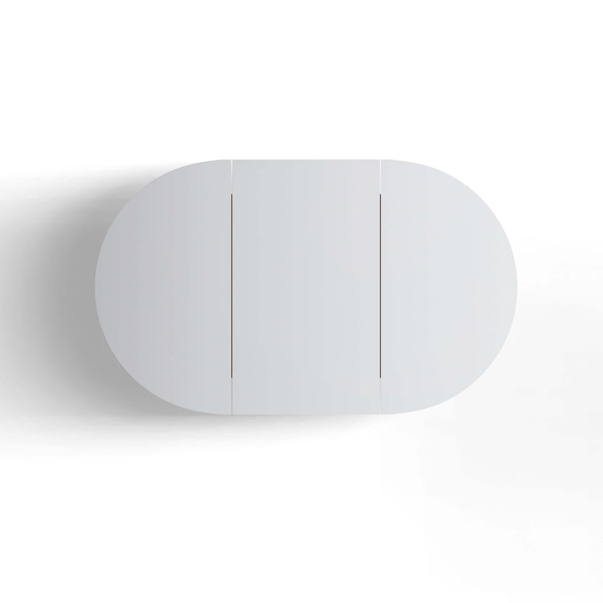 Otti Bondi SV matte white oval three-door shaving cabinet, 1500x900mm, unopened doors view by Tilemall