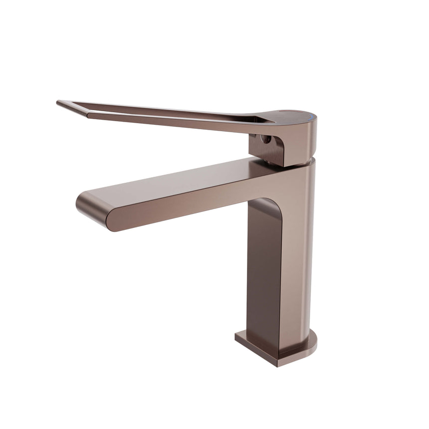 Nero Bianca 184x50mm Care brushed bronze basin mixer by Tilemall with curved spout and lever handle