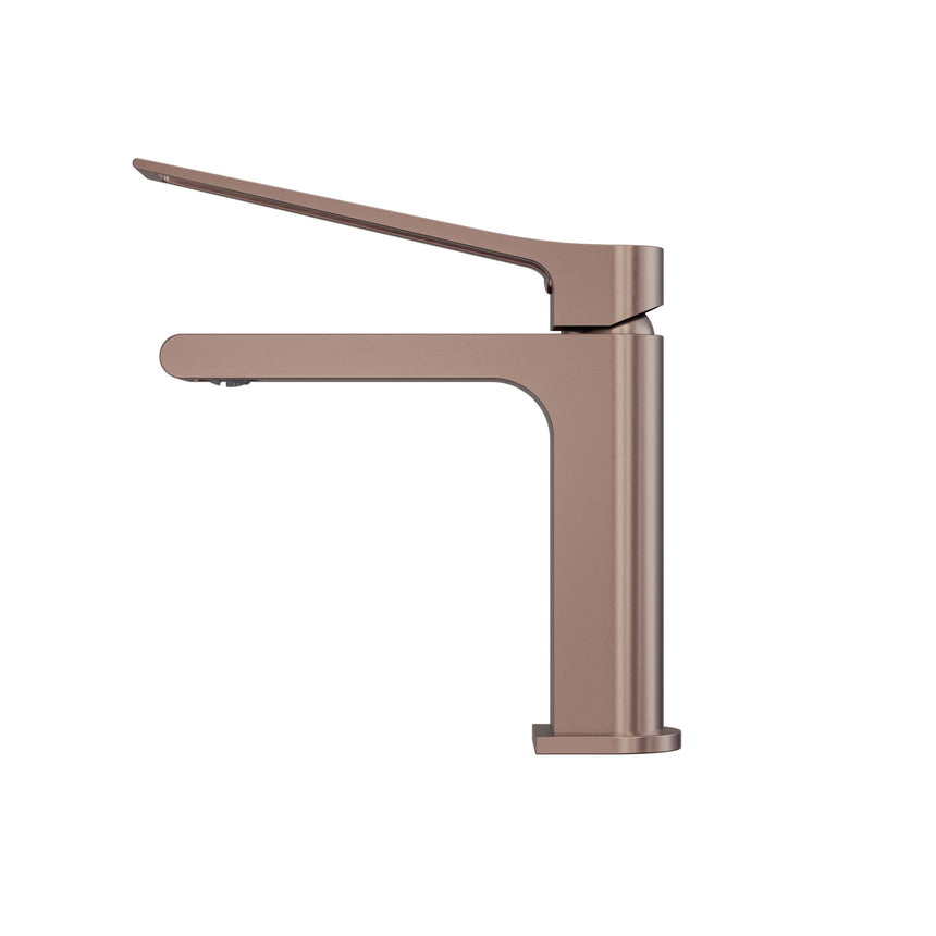 Nero Bianca 184x50mm Care brushed bronze basin mixer side view showing angled lever and extended spout by Tilemall