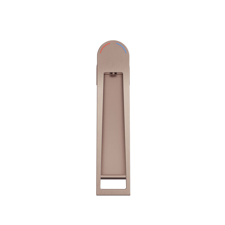Nero Bianca 184x50mm Care brushed bronze basin mixer cartridge detail with hot and cold indicator marks by Tilemall