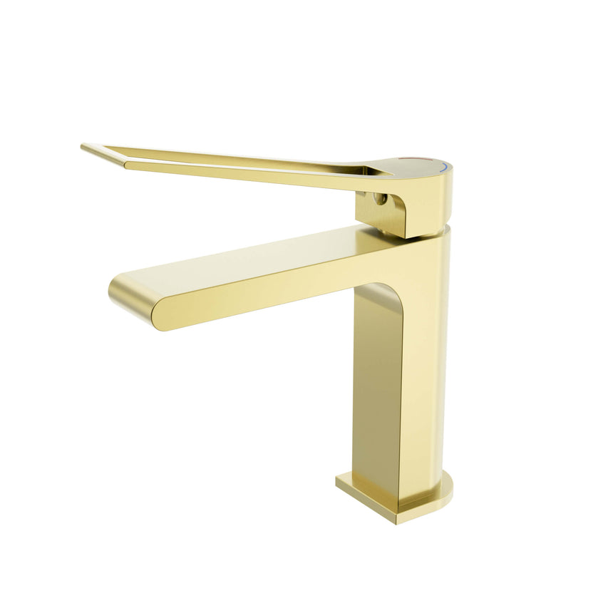 Nero Bianca 184x50mm Care brushed gold basin mixer by Tilemall with single lever and curved spout