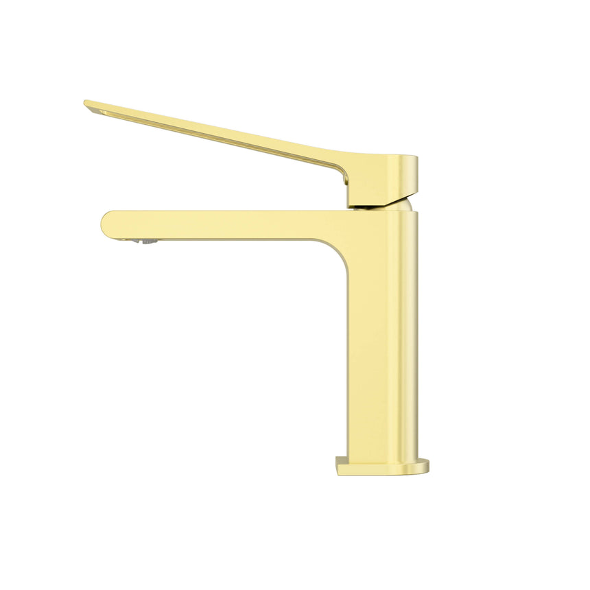 Nero Bianca 184x50mm Care brushed gold basin mixer side view showing lever handle and rectangular spout by Tilemall