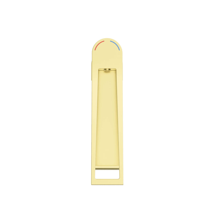 Nero Bianca 184x50mm Care brushed gold basin mixer rear view with temperature control indicators by Tilemall