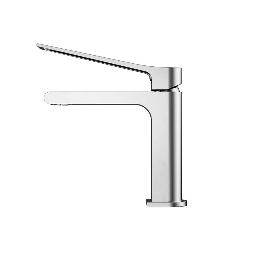 Nero Bianca 184x50mm Care chrome basin mixer side view showing single lever and rectangular spout by Tilemall