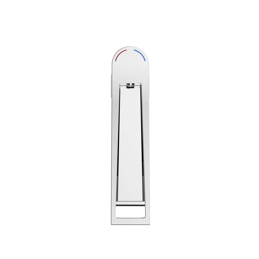 Top view of Nero Bianca 184x50mm Care chrome basin mixer showing temperature control indicator by Tilemall
