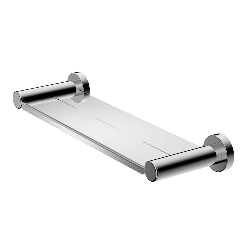 Nero Dolce II 109x366mm chrome shower shelf with glass surface and cylindrical supports by Tilemall