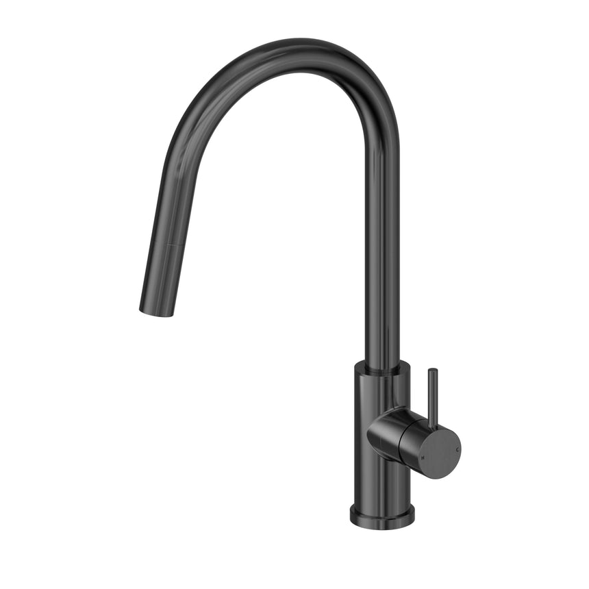 Nero Dolce II 265x110mm pull out sink mixer gun metal by Tilemall with curved spout and single lever handle
