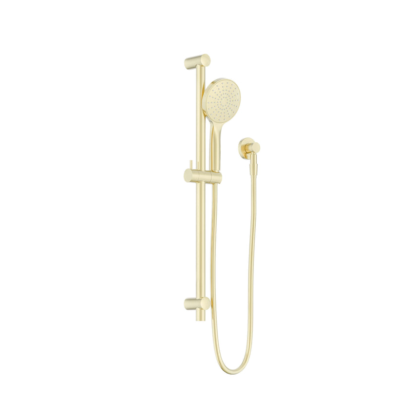 Nero Dolce II 101x272mm brushed gold shower rail kit by Tilemall with round rain head and handheld spray