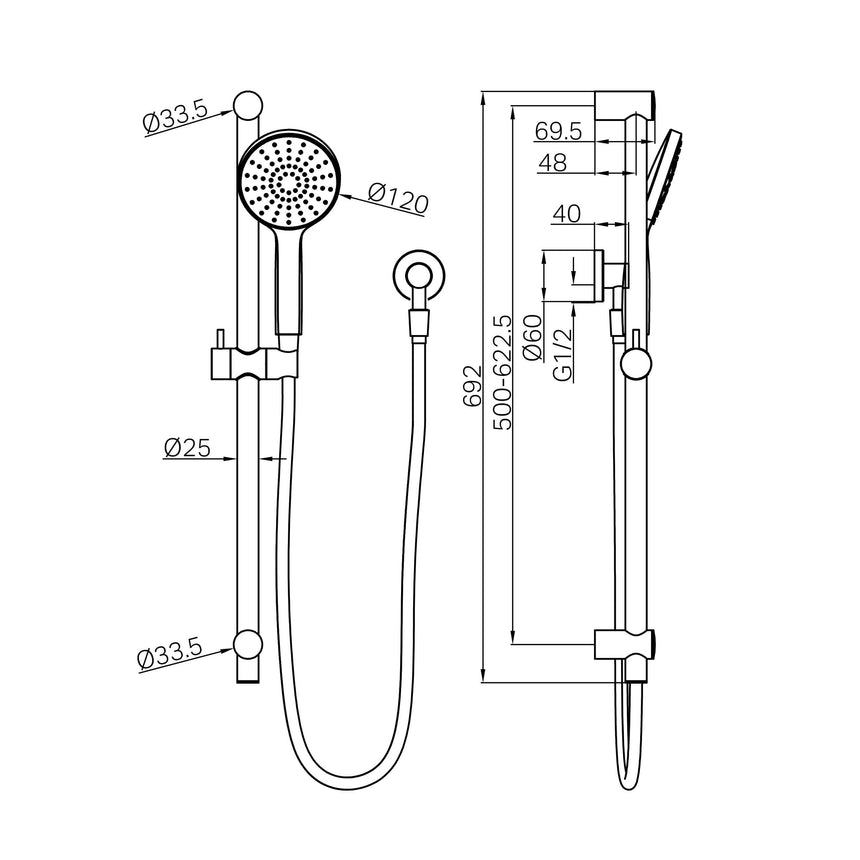 Nero Dolce II 101x272mm rail shower installation dimensions and technical specifications by Tilemall