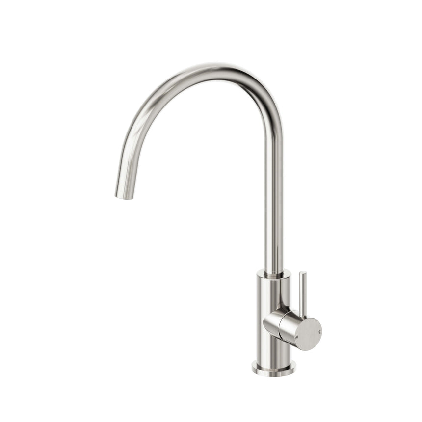 Nero Dolce II 250x100mm brushed nickel sink mixer by Tilemall with curved spout and single lever handle