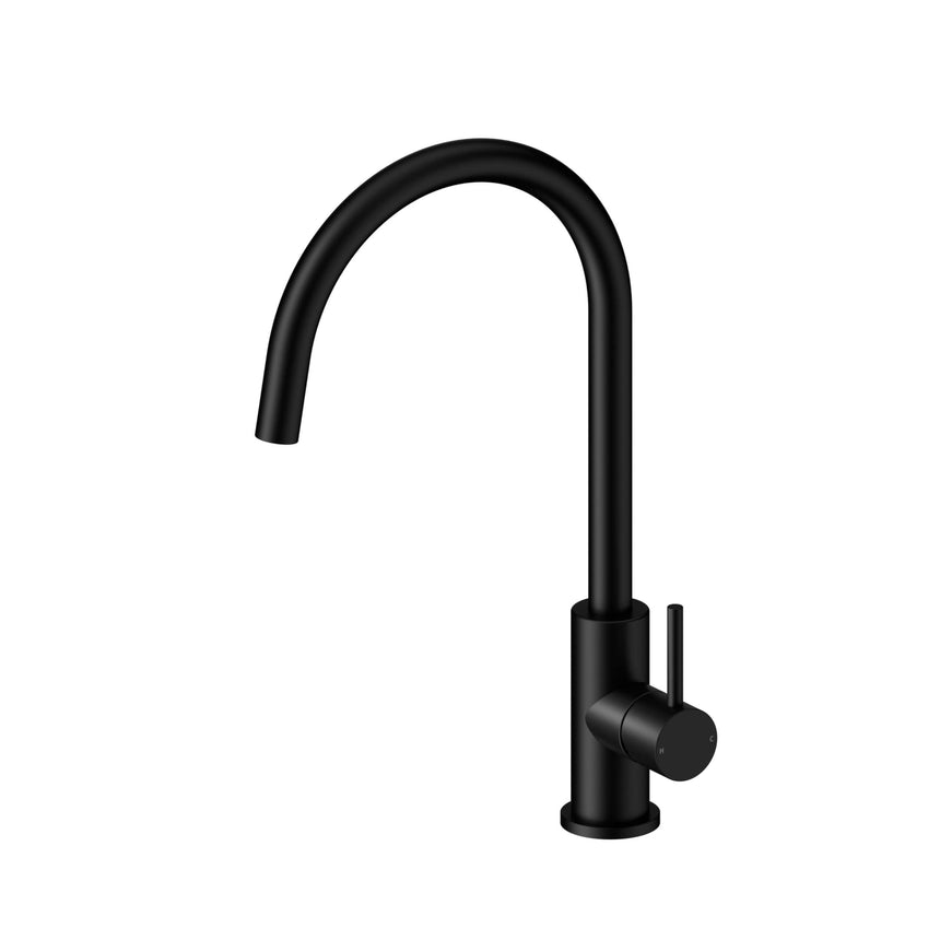 Nero Dolce II 250x100mm matte black basin mixer by Tilemall with curved spout and single lever handle
