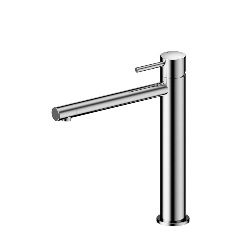 Nero Dolce II 260x52mm tall chrome basin mixer by Tilemall with swivel spout and single lever handle