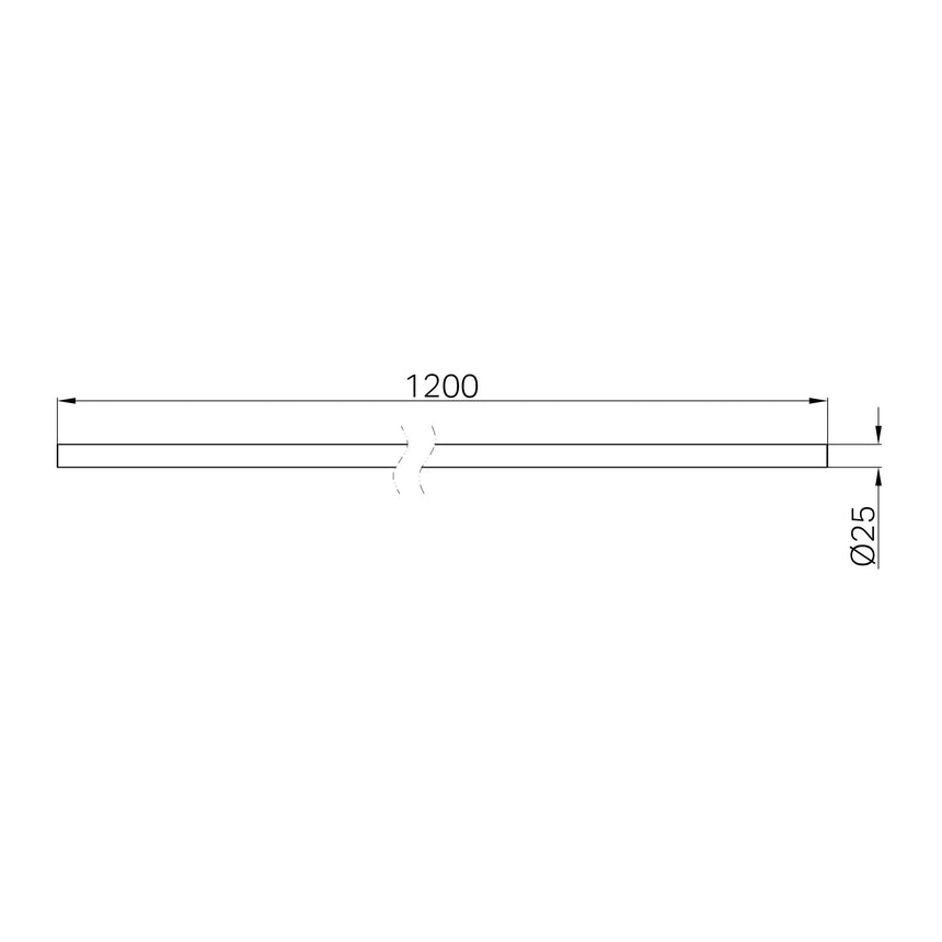Nero Mecca Care technical specifications for grab rail showing 1200mm length and 25mm diameter by Tilemall