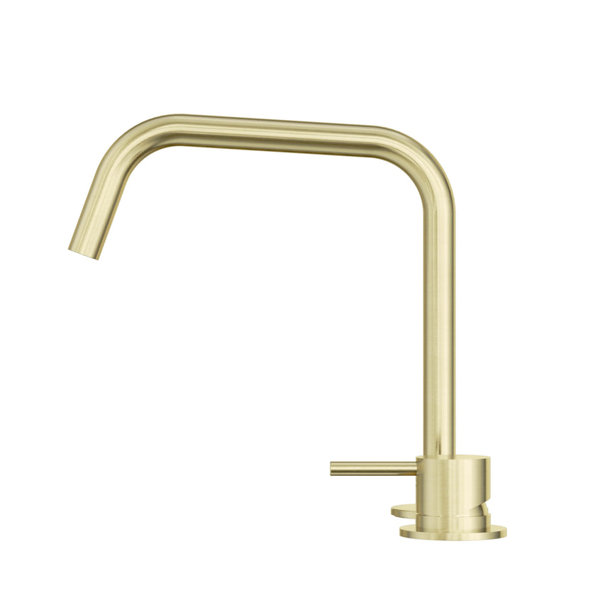 Nero Mecca 260x190mm brushed gold kitchen mixer with squared edge spout and cylindrical lever handle by Tilemall