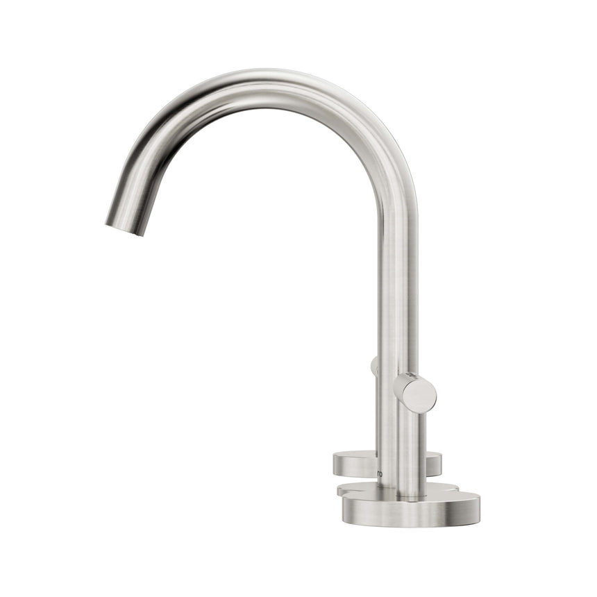 Nero Mecca 175x400mm brushed nickel basin mixer with curved arc spout and single lever handle by Tilemall