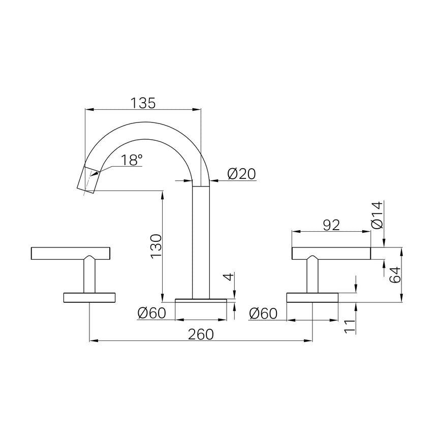 Installation dimensions diagram for Nero Mecca 175x400mm basin mixer showing technical specifications by Tilemall