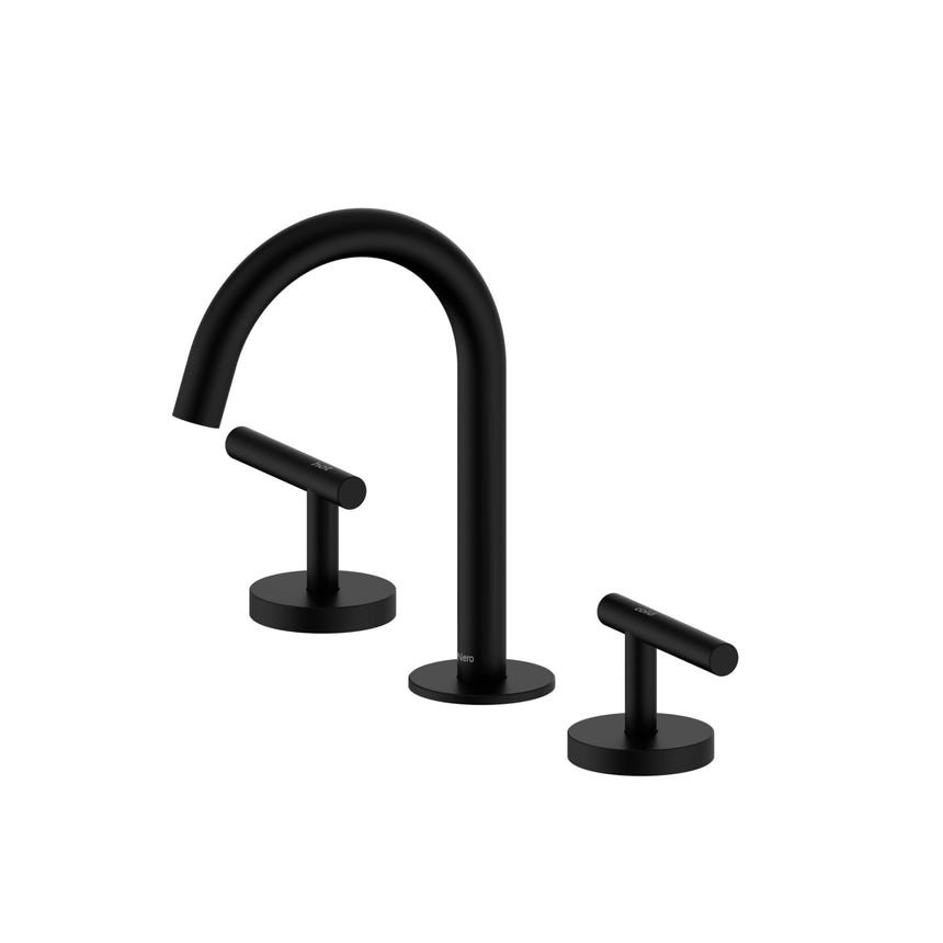 Nero Mecca 175x400mm matte black basin mixer set by Tilemall with arc spout and dual lever handles