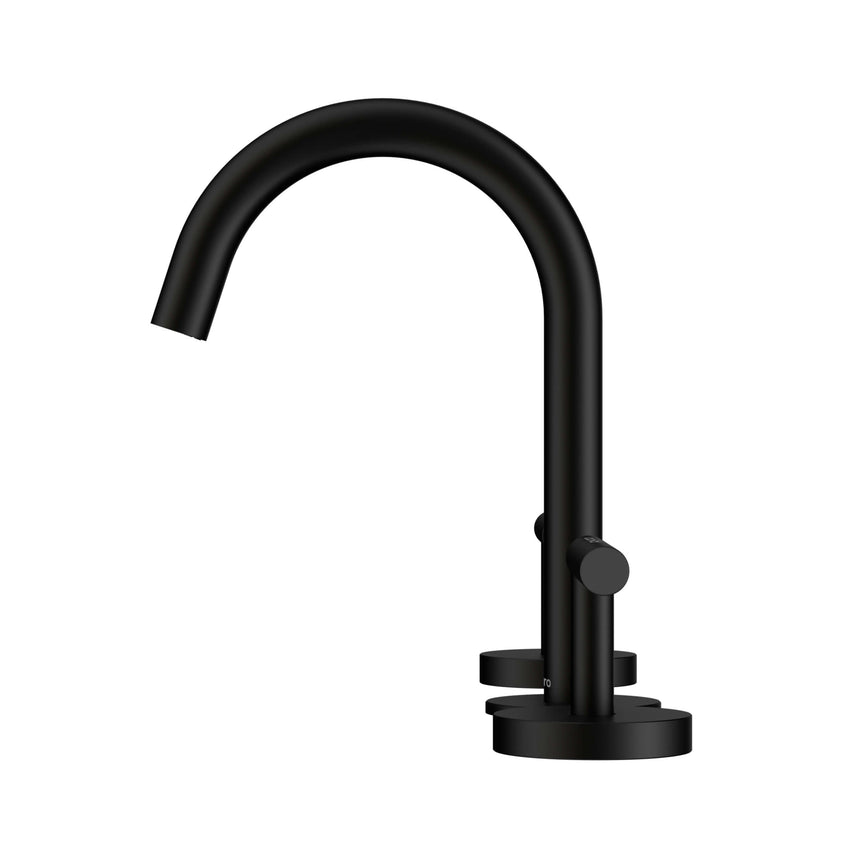 Nero Mecca 175x400mm matte black basin mixer showing arc spout with single lever handle detail by Tilemall