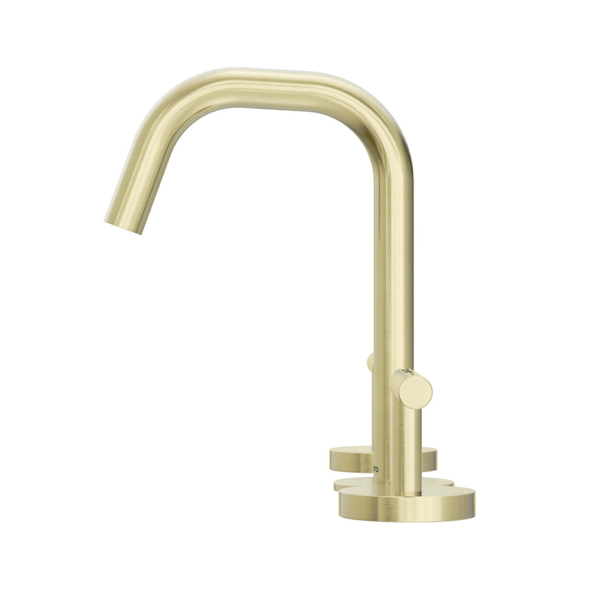 Nero Mecca 175x400mm brushed gold single-lever basin mixer with tall curved spout and round base by Tilemall