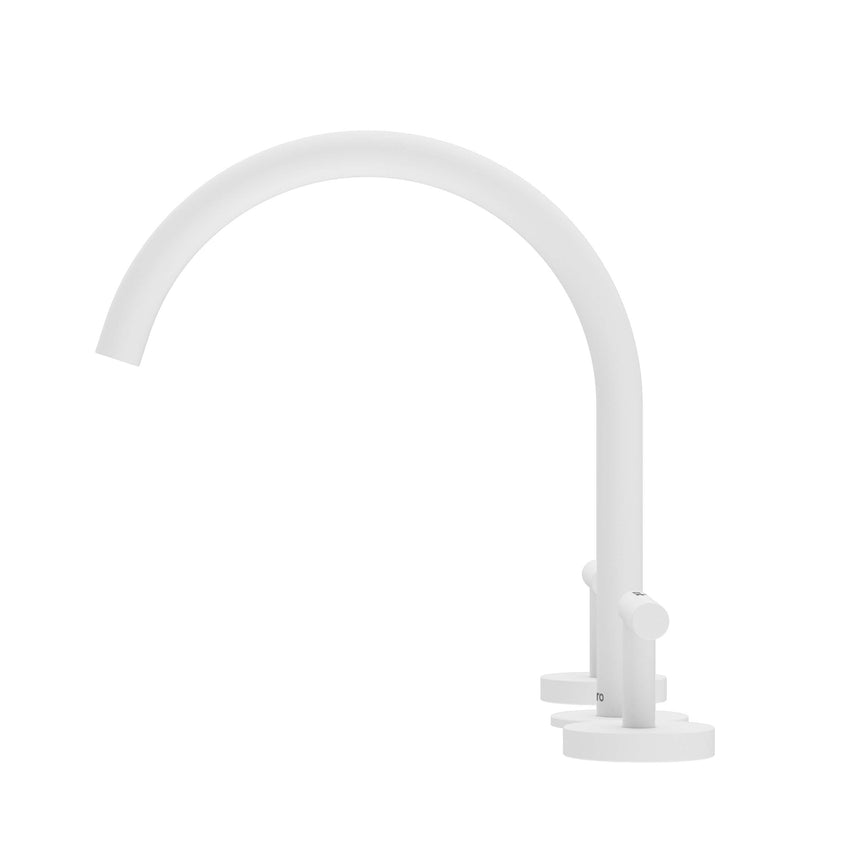 Nero Mecca 265x400mm matte white arc spout basin mixer single lever handle detail on curved body by Tilemall