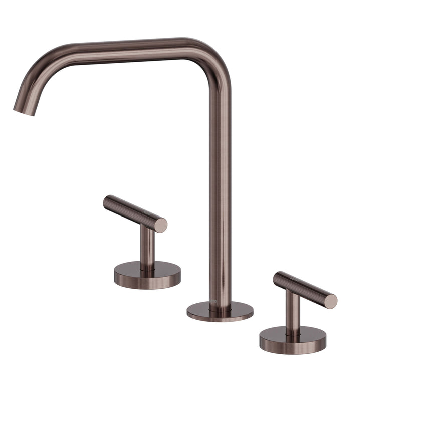 Nero Mecca 250x400mm brushed bronze lever basin mixer by Tilemall with edge spout and three-piece set