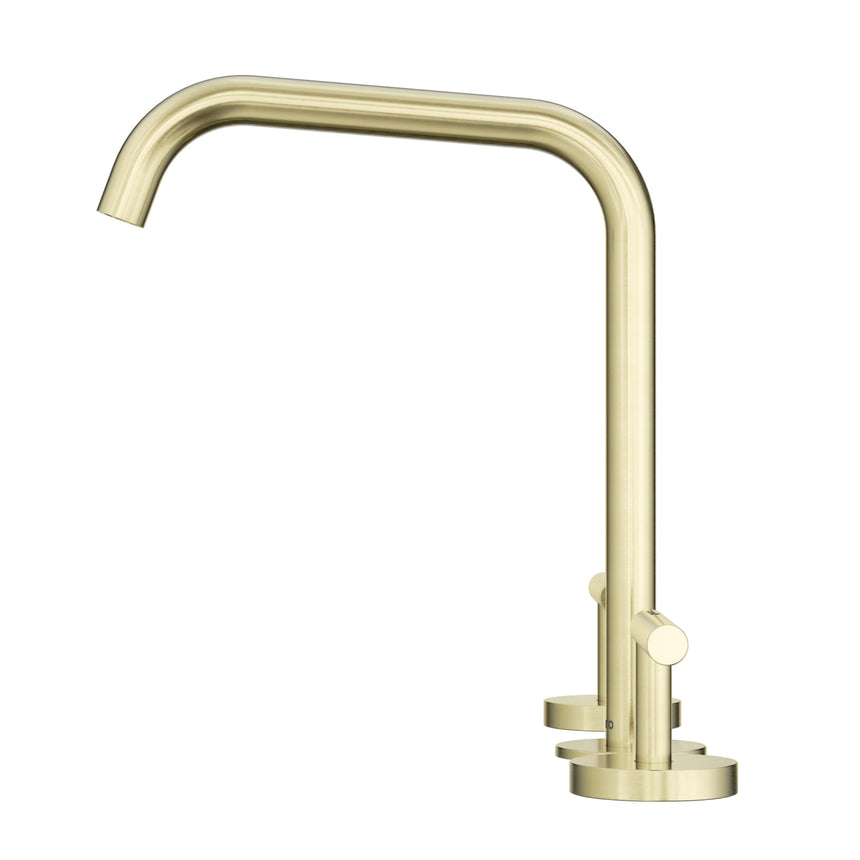 Nero Mecca 250x400mm brushed gold single-lever basin mixer with curved edge spout by Tilemall