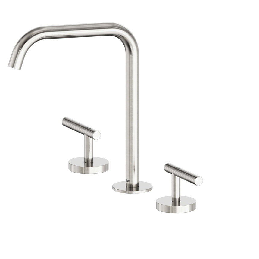 Nero Mecca 250x400mm brushed nickel bath/kitchen mixer set with edge spout and dual lever handles by Tilemall