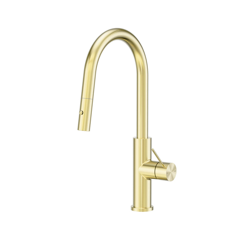 Nero Mecca 265x115mm brushed gold pull out kitchen mixer by Tilemall with sensor lever and arched spout