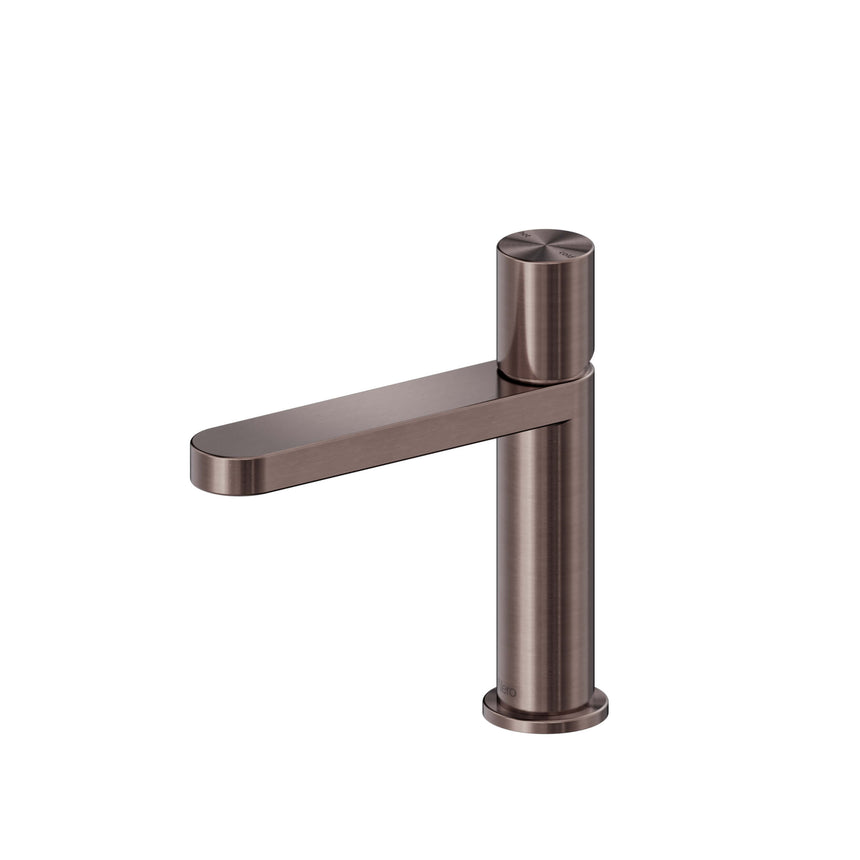 Nero Pure 175x45mm brushed bronze basin mixer by Tilemall with cylindrical body and single lever handle