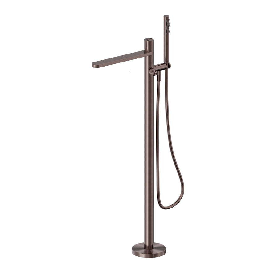 Nero Pure 440x160mm brushed bronze freestanding bath mixer by Tilemall with lever handle and handheld shower