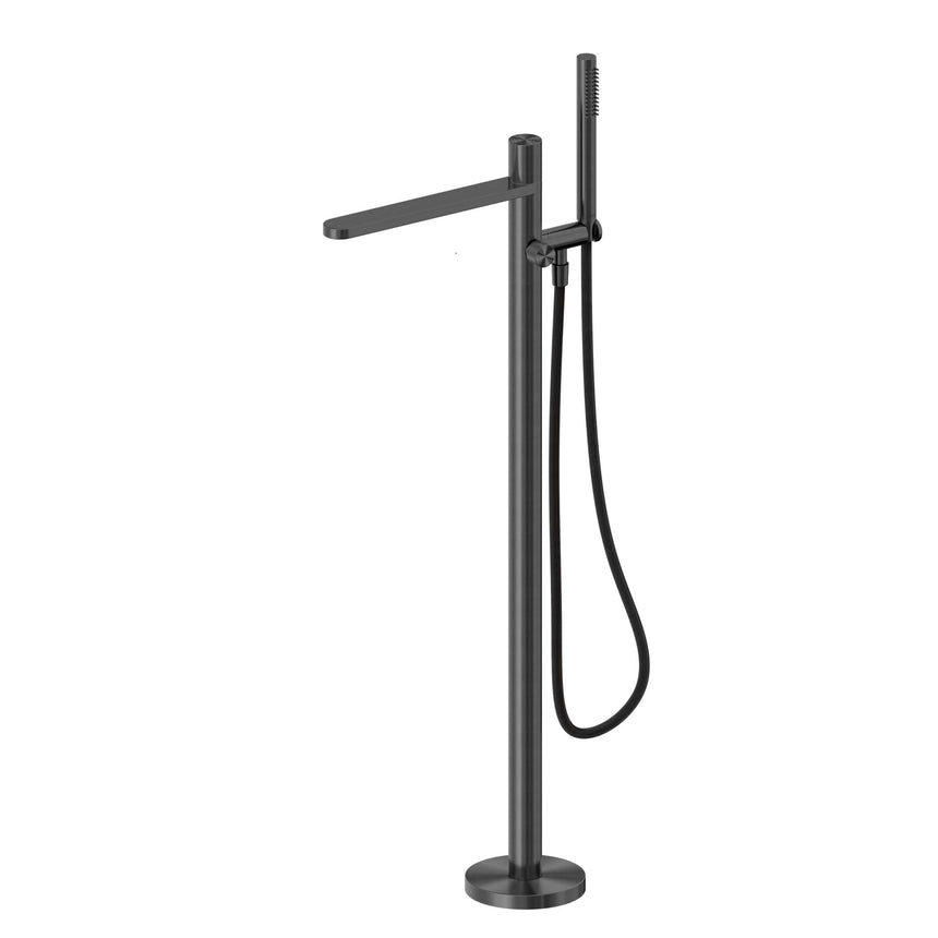 Nero Pure 440x160mm graphite freestanding bath mixer with outdoor shower hose by Tilemall