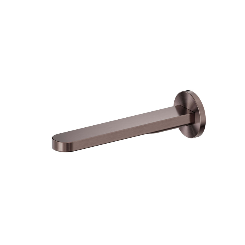 Nero Pure 215x60mm brushed bronze round bath spout by Tilemall with wall-mounted circular flange