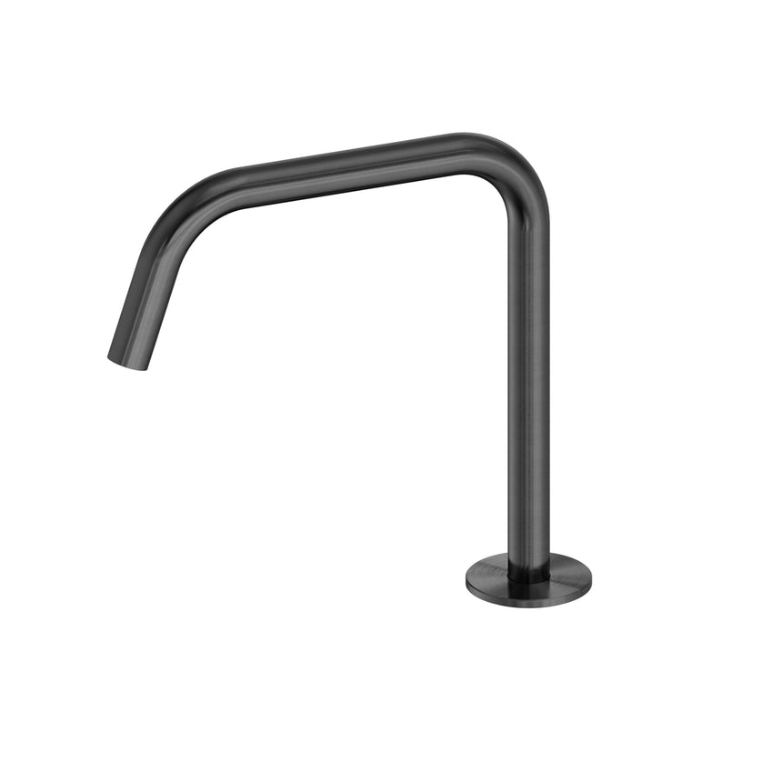 Nero Serenity 230x60mm gun metal bath spout by Tilemall with curved outlet and disc base