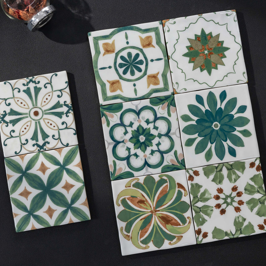 Sevilla Deco 125x125 Polished Sage Subway Pressed