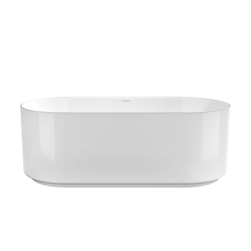 Otti Attica Celine 1500mm freestanding oval acrylic bathtub by Tilemall in gloss white, side view