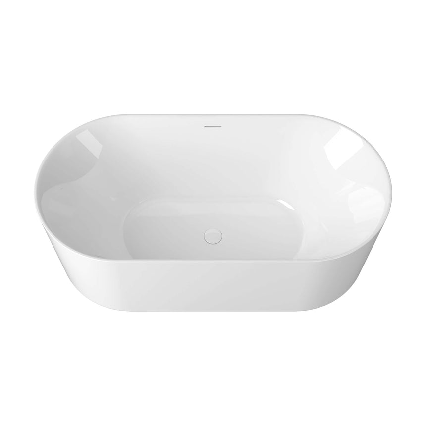 Otti Attica Celine bathtub interior view showing overflow and drain positioning, gloss white by Tilemall