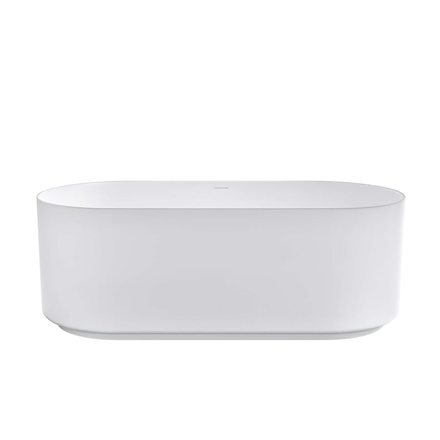 Otti Attica Celine 1500mm freestanding oval acrylic bathtub by Tilemall in matte white with overflow