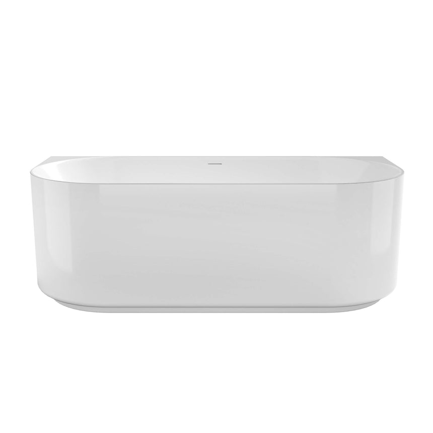 Otti Attica Celine 1700mm back-to-wall freestanding bathtub by Tilemall in gloss white with rounded corners and overflow