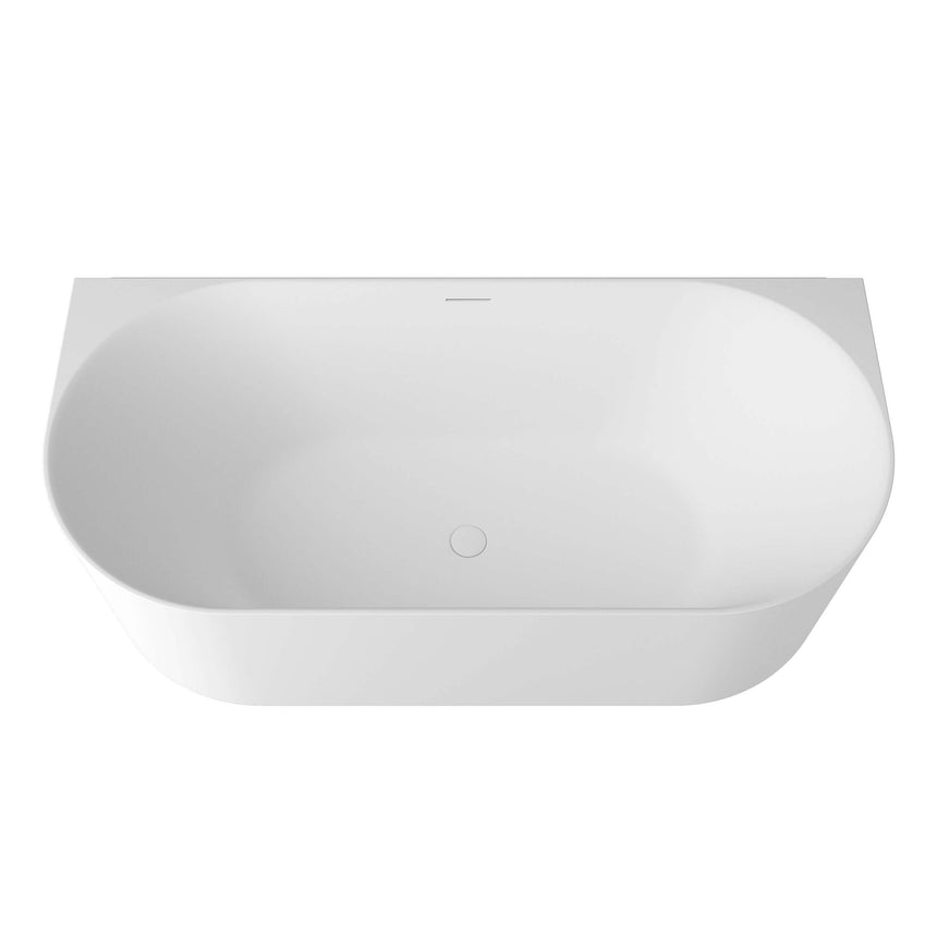 Top-down view of Otti Attica Celine bathtub showing overflow drain and curved interior by Tilemall