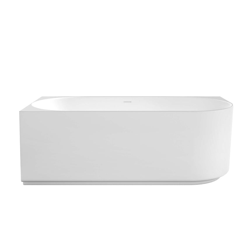 Otti Attica Celine left corner freestanding bathtub by Tilemall, matte white acrylic, 1500mm, angled side view